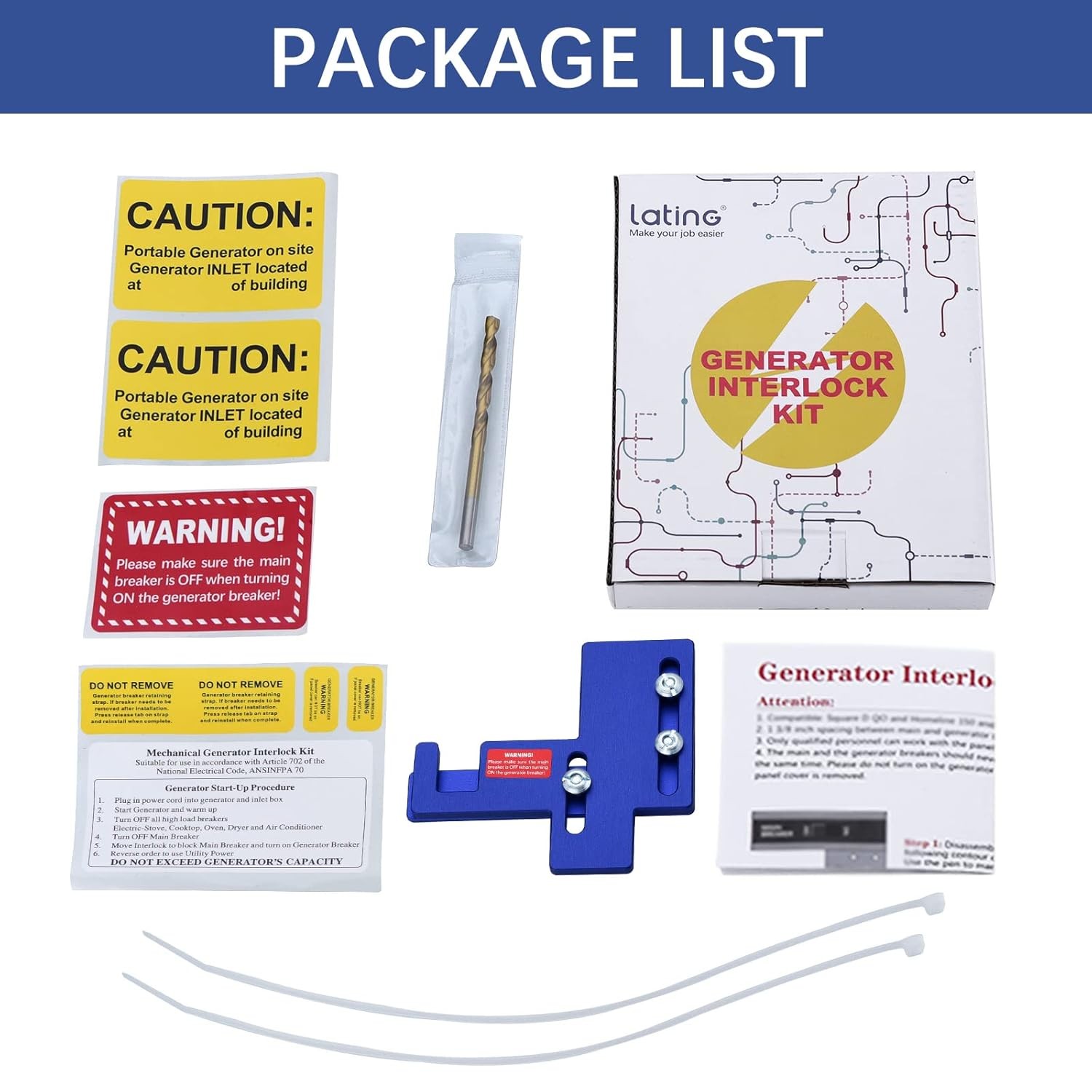 LATING Generator Interlock for Siemens or Murray 150 or 200 A mp Panels with 7/8