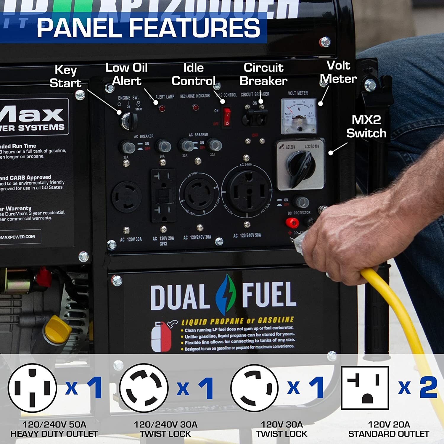 DuroMax XP12000EH 12,000-W Portable Hybrid Dual Fuel Generator w/ Electric Start