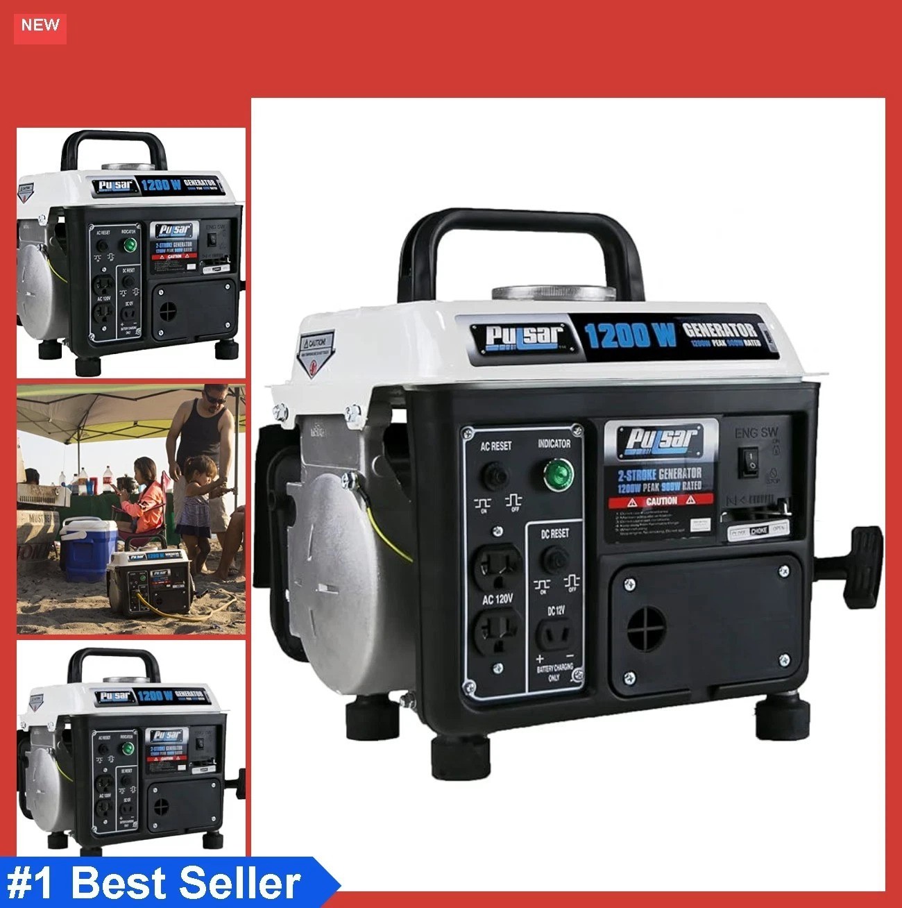 Portable 1,200 Peak Watts Generator with 5-Hour Runtime – Black/White Elegance