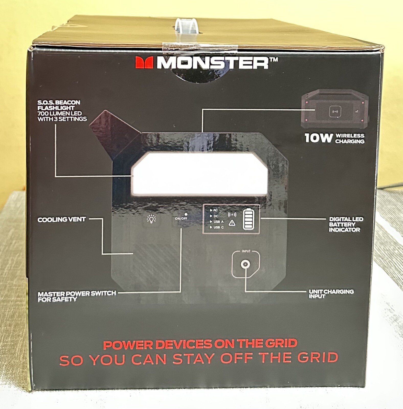 Monster Power Grid Portable 300W Battery Power Station 10W Wireless (Black) New