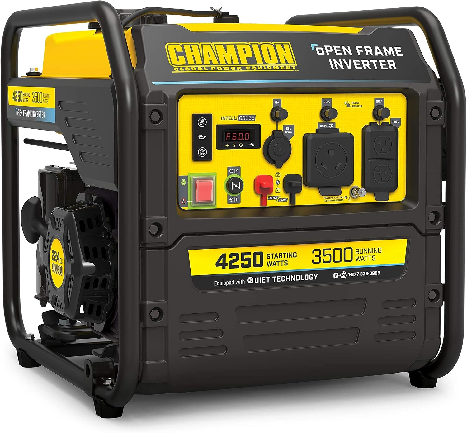 Portable Open Frame Inverter Generator 4250-Watt Wireless Remote Start RV Ready