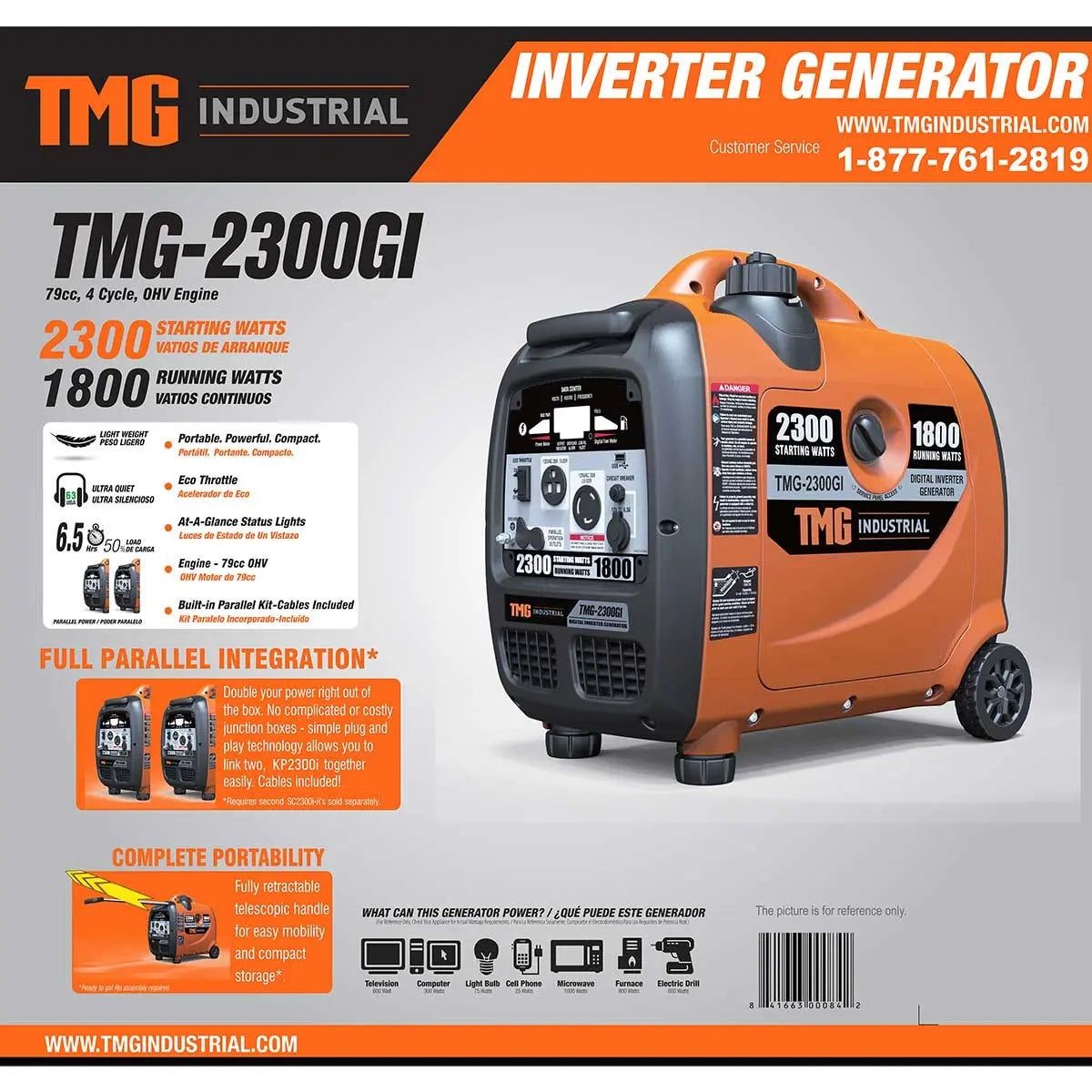 2300W Efficient Inverter Generator 79cc OHV 120/240V 6.5hr Run Time Wheeled