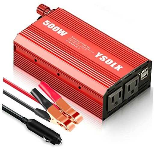 Power Inverter 12V to 110V for Vehicles with Dual Fast Charging 24W USB 500W