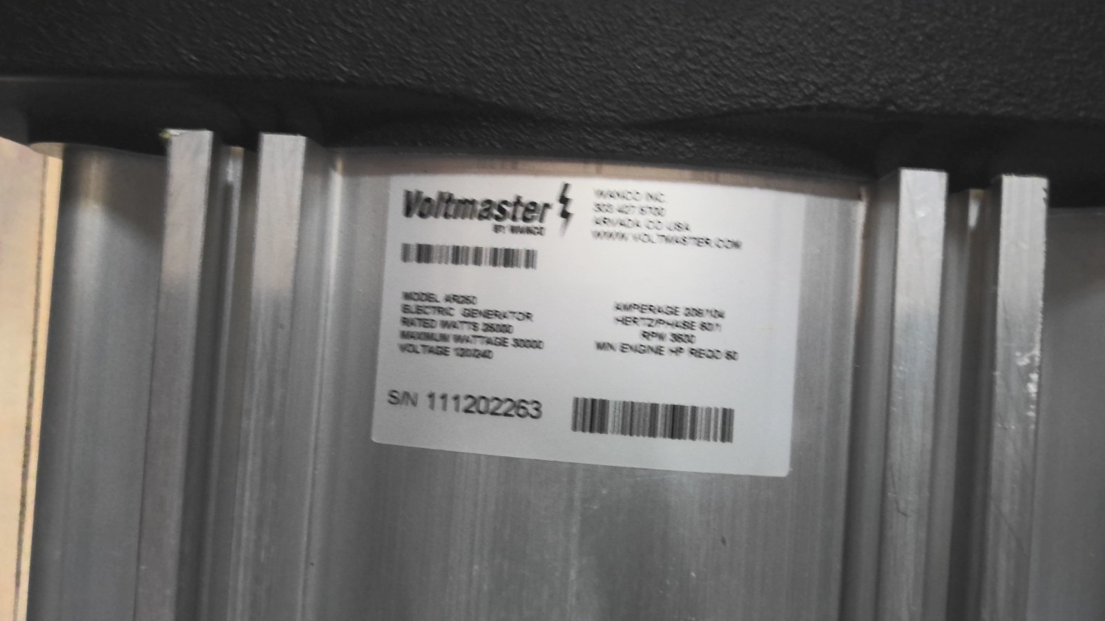 VOLTMASTER AR250 ELECTRIC GENERATOR RATED WATTS 25000 3600 RPM V120/240 (C03B3)