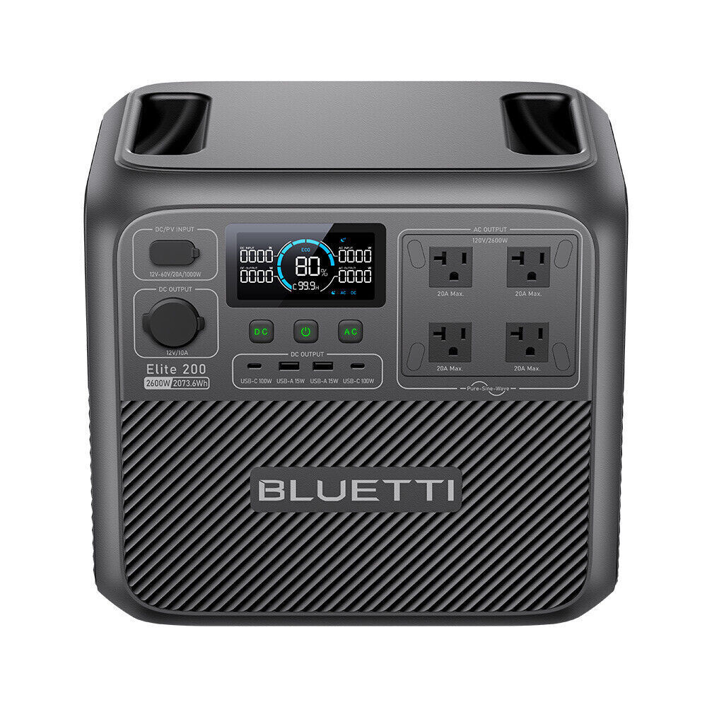 BLUETTI Elite 200 V2 2073.6Wh 2600W Power Station+2*200W Solar Panel for Camping