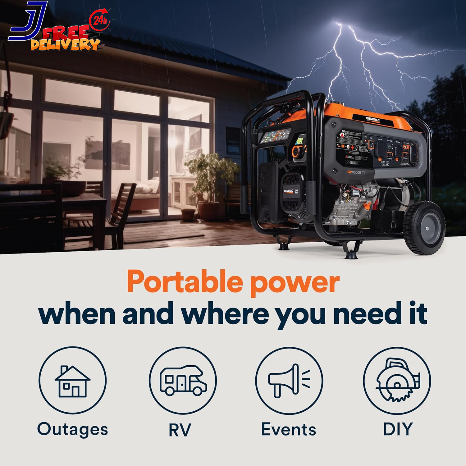 12,500 Starting Watt Tri-Fuel Portable Generator Electric Start Gas Propane or N