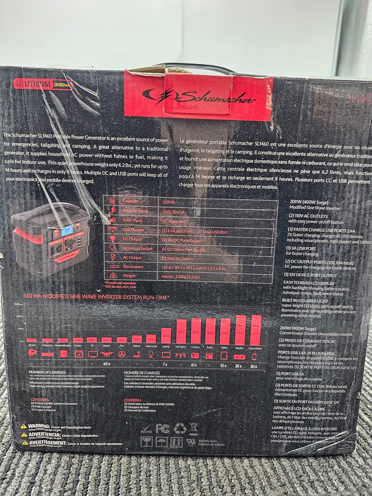 Schumacher SL1460 330Wh Portable Power Station 200W 110V/60Hz