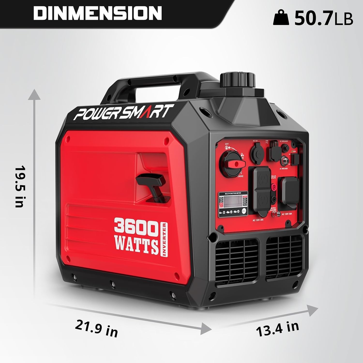 3800-Watt Portable Inverter Generator Gas Powered, Quiet for Camping