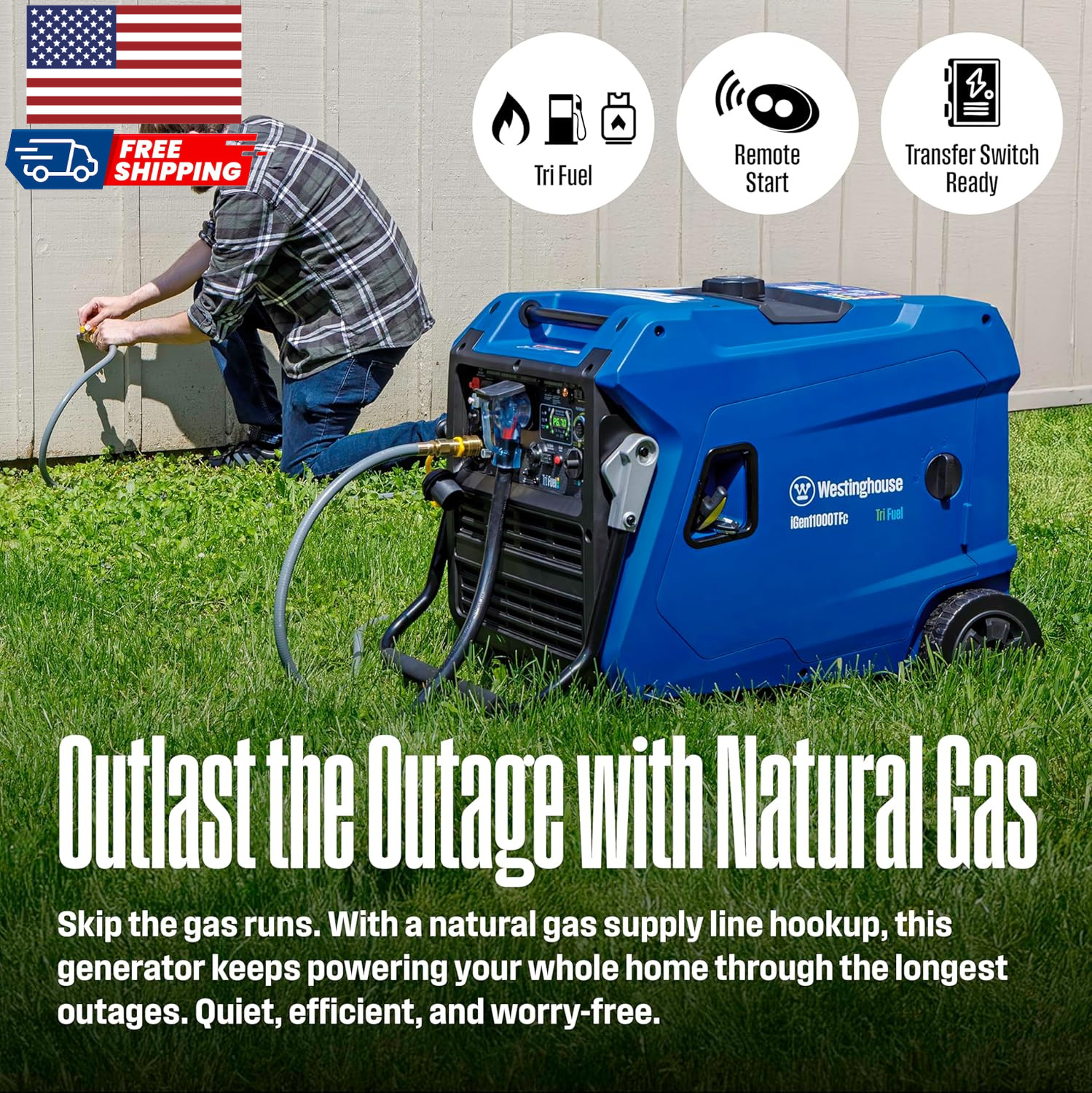Westinghouse 11000 Peak Watt Tri-Fuel Portable Inverter Generator Remote Start