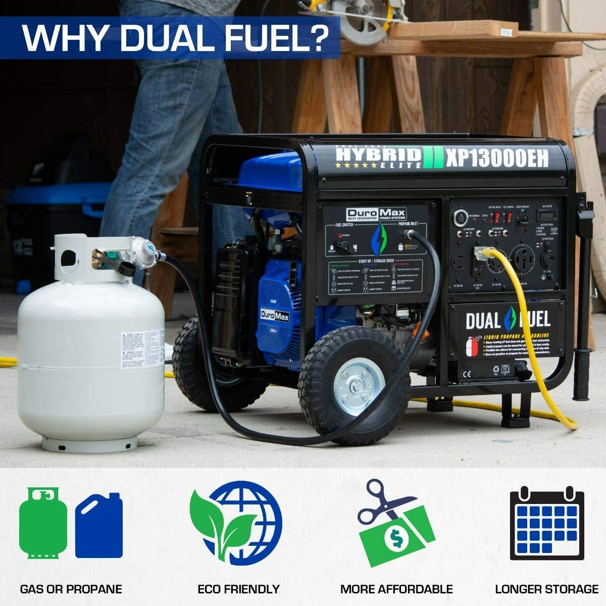 DuroMax 13,000-W Portable Hybrid Dual Fuel Powered Generator with Electric Start