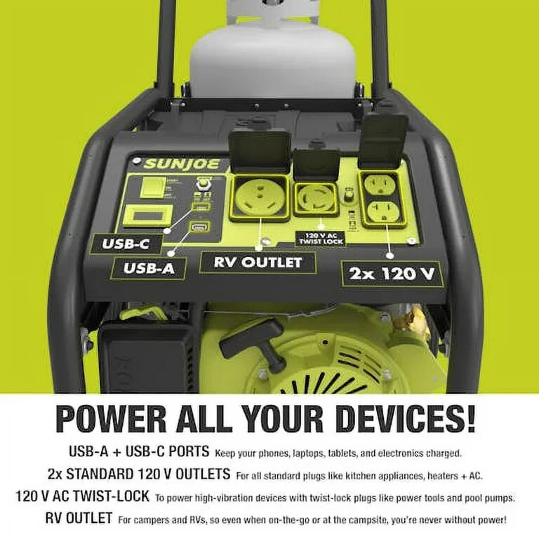 Sun Joe 4100 Watt Portable Propane Generator Plus Electric Start SJG4100LP