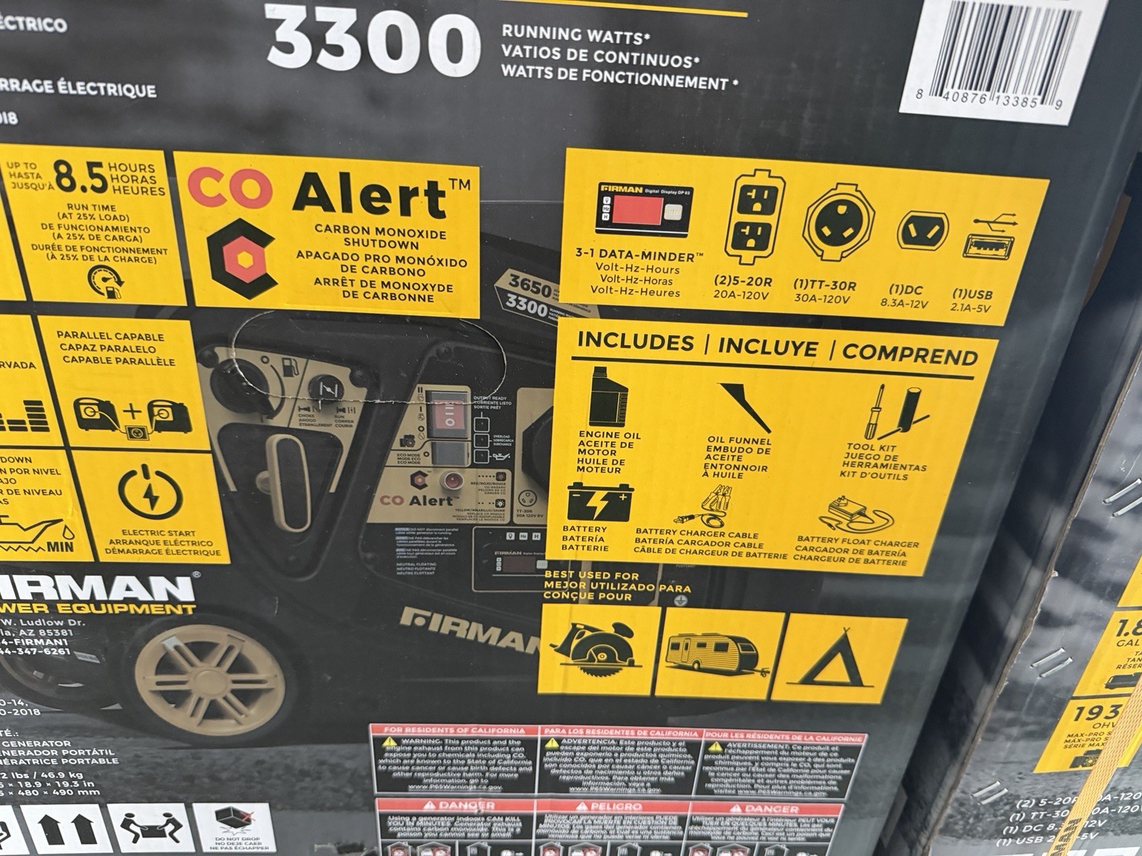 FIRMAN W03386F 3650W Remote Start Inverter Generator -New
