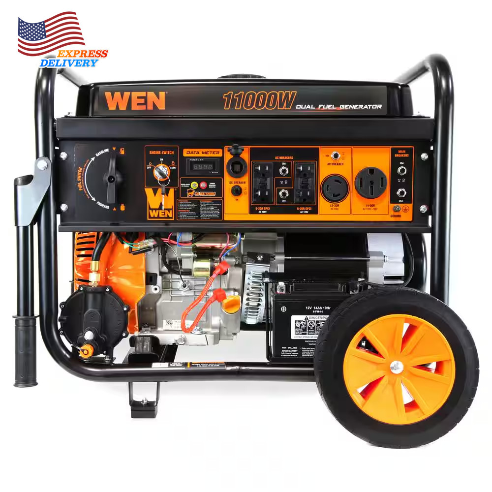 WEN DF1100T Dual Fuel Portable Generator 11000 Watt 120V/240V with Wheel Kit