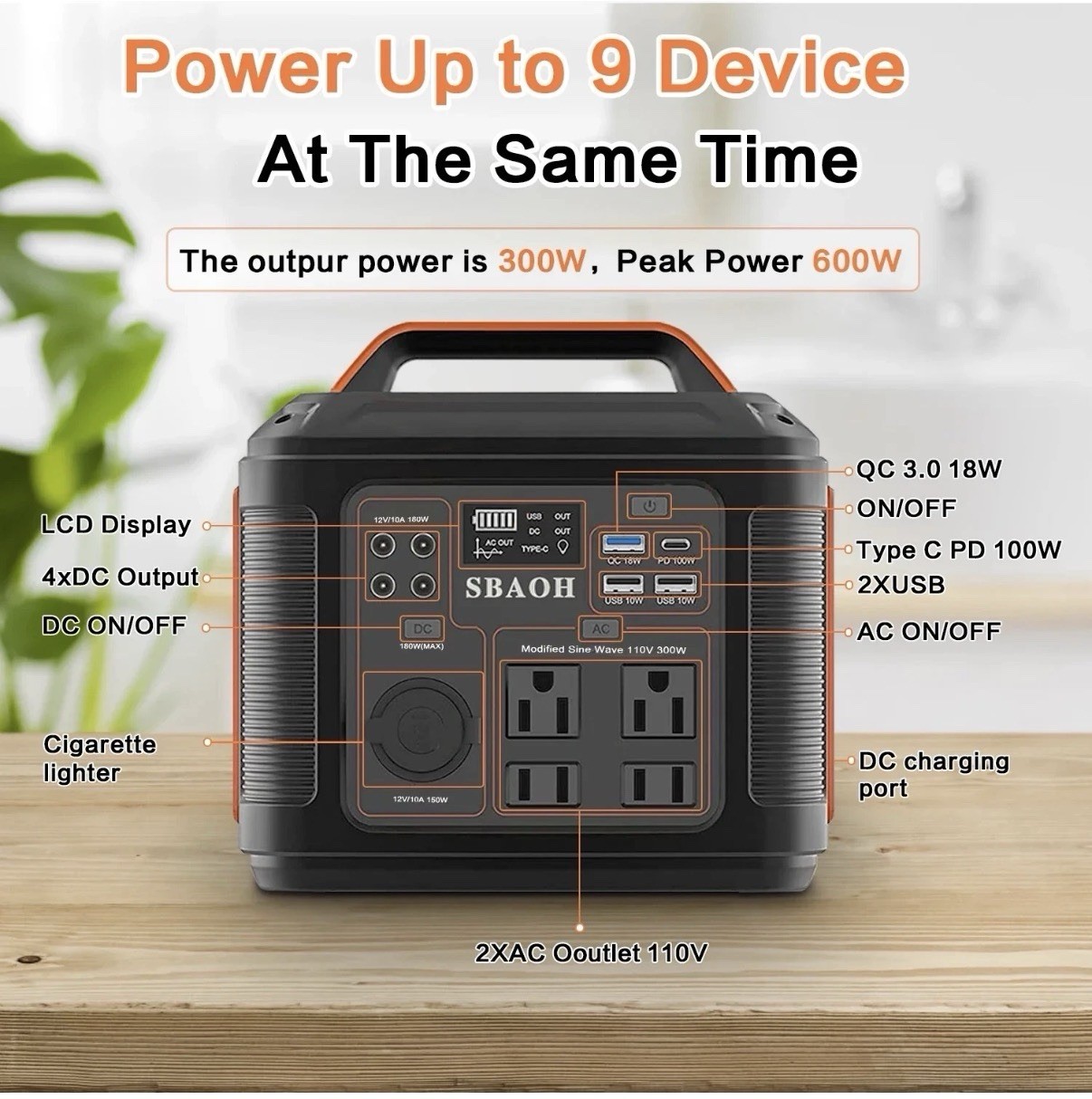 SBAOH Portable Power Station P302, 296Wh Lithium Battery Generator, 300W AC