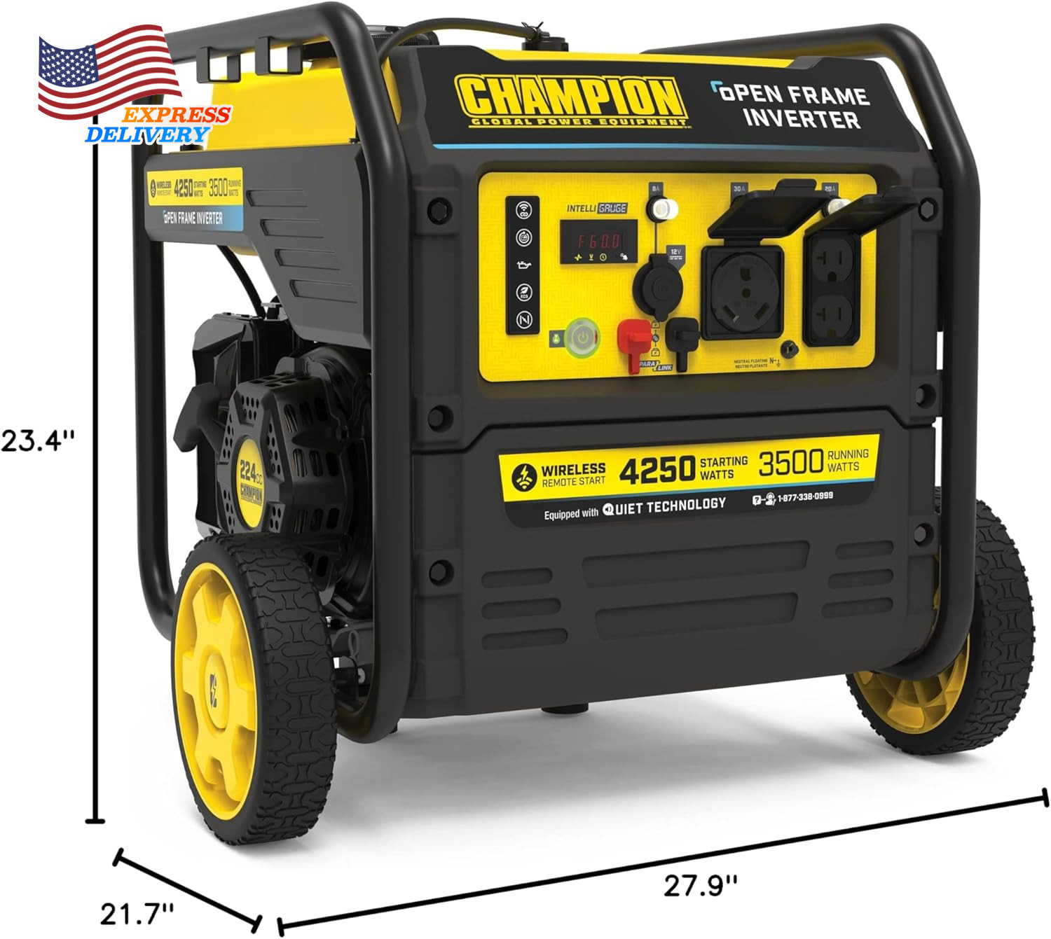Portable Open Frame Inverter Generator 4250-Watt Wireless Remote Start RV Ready