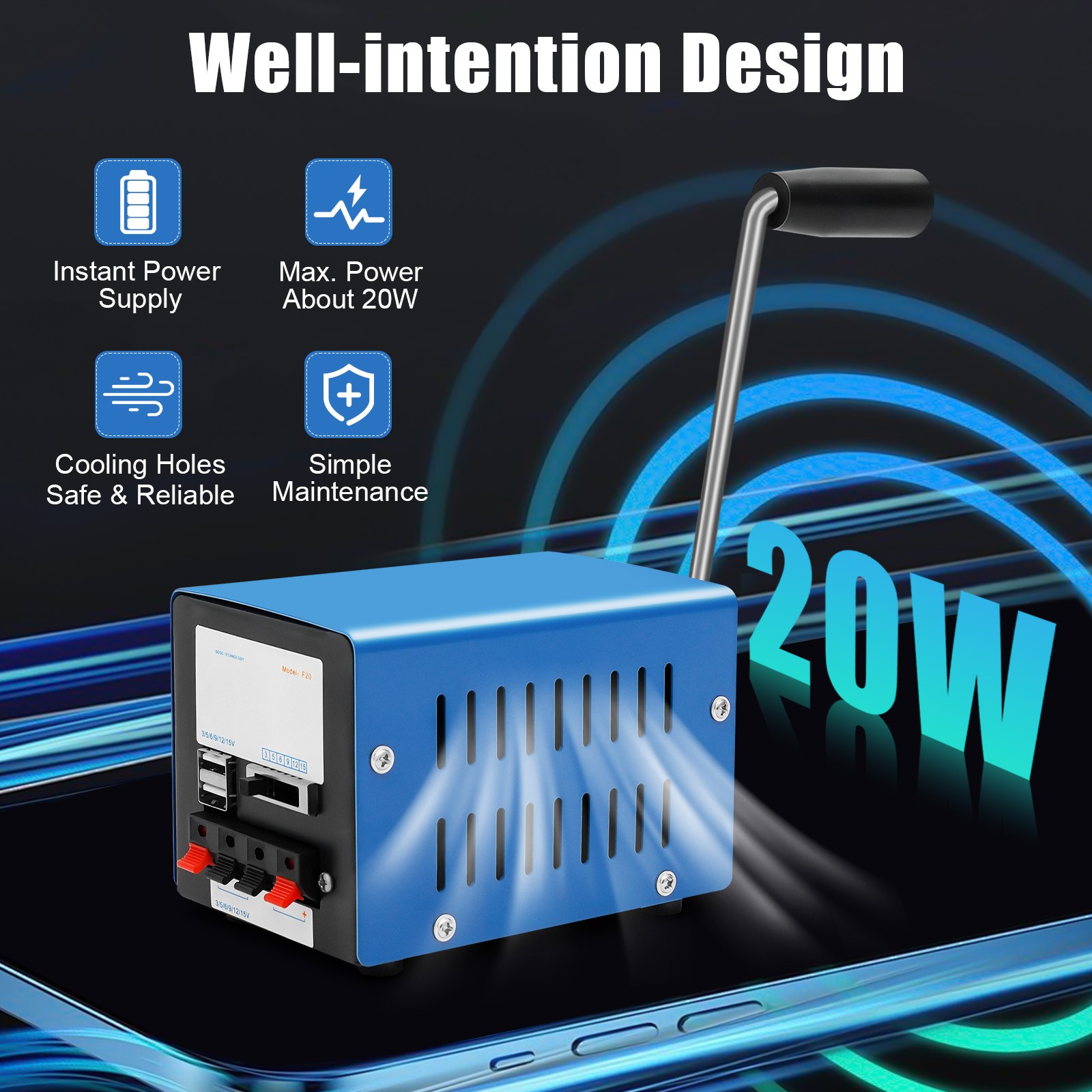 Portable Hand Crank Dynamo Charger Emergency USB Generator High Power