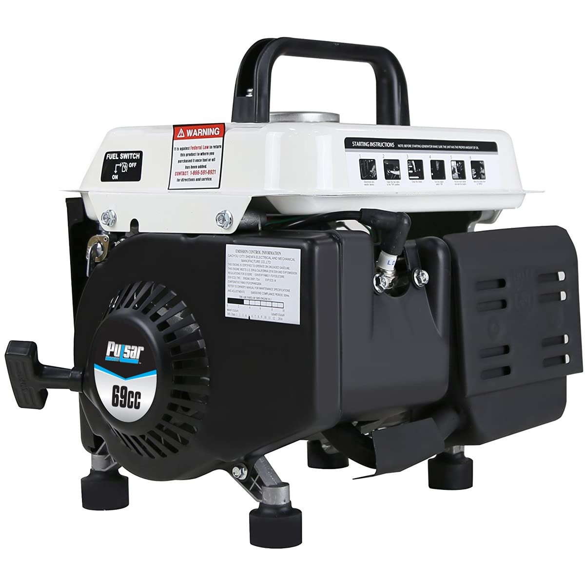 Pulsar 1,200W Carrying Handle, PG1202SA Gas-Powered 1200w, Black/White