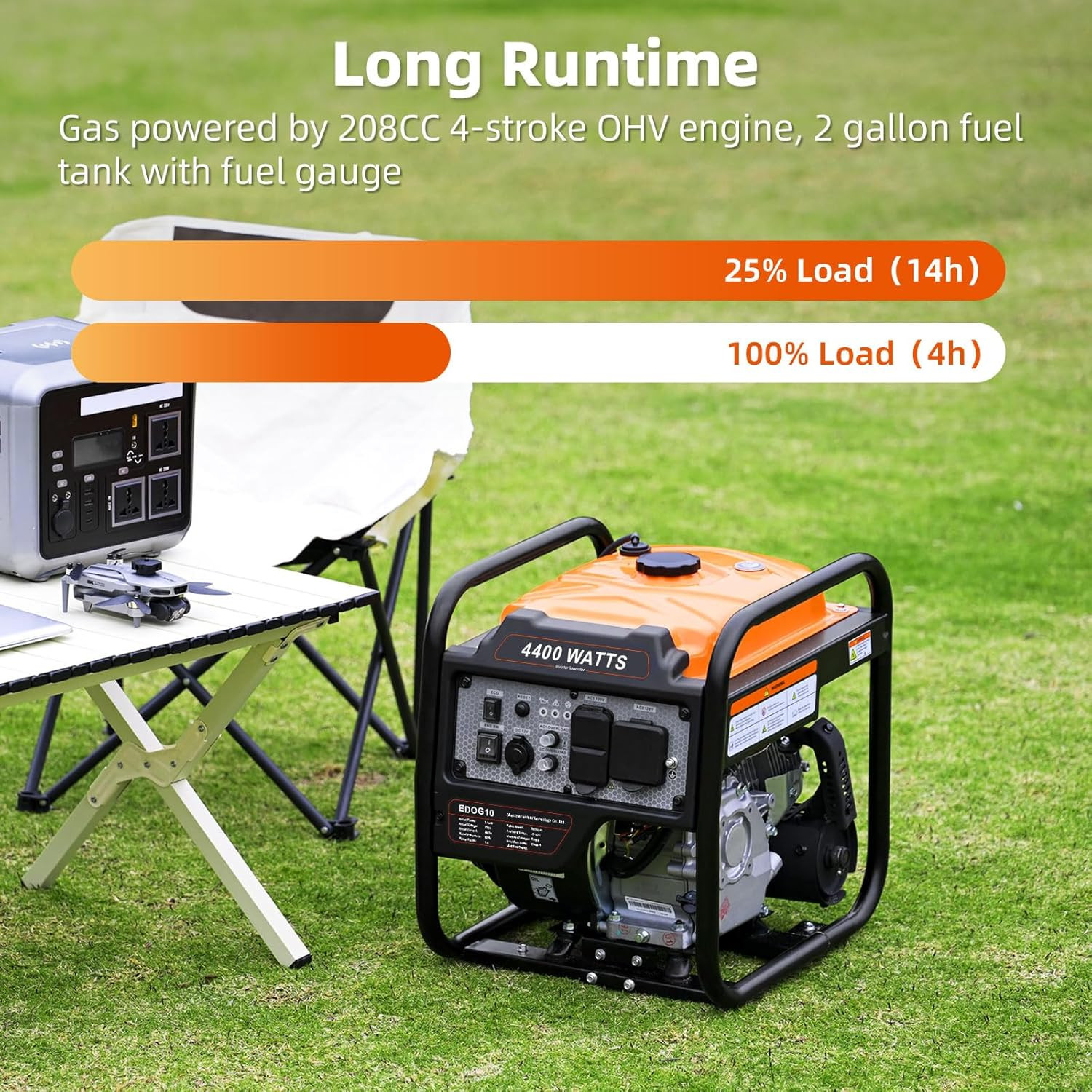 4400-Watts Inverter Generator, Open Frame Generator Gas Powered, Emergency Home