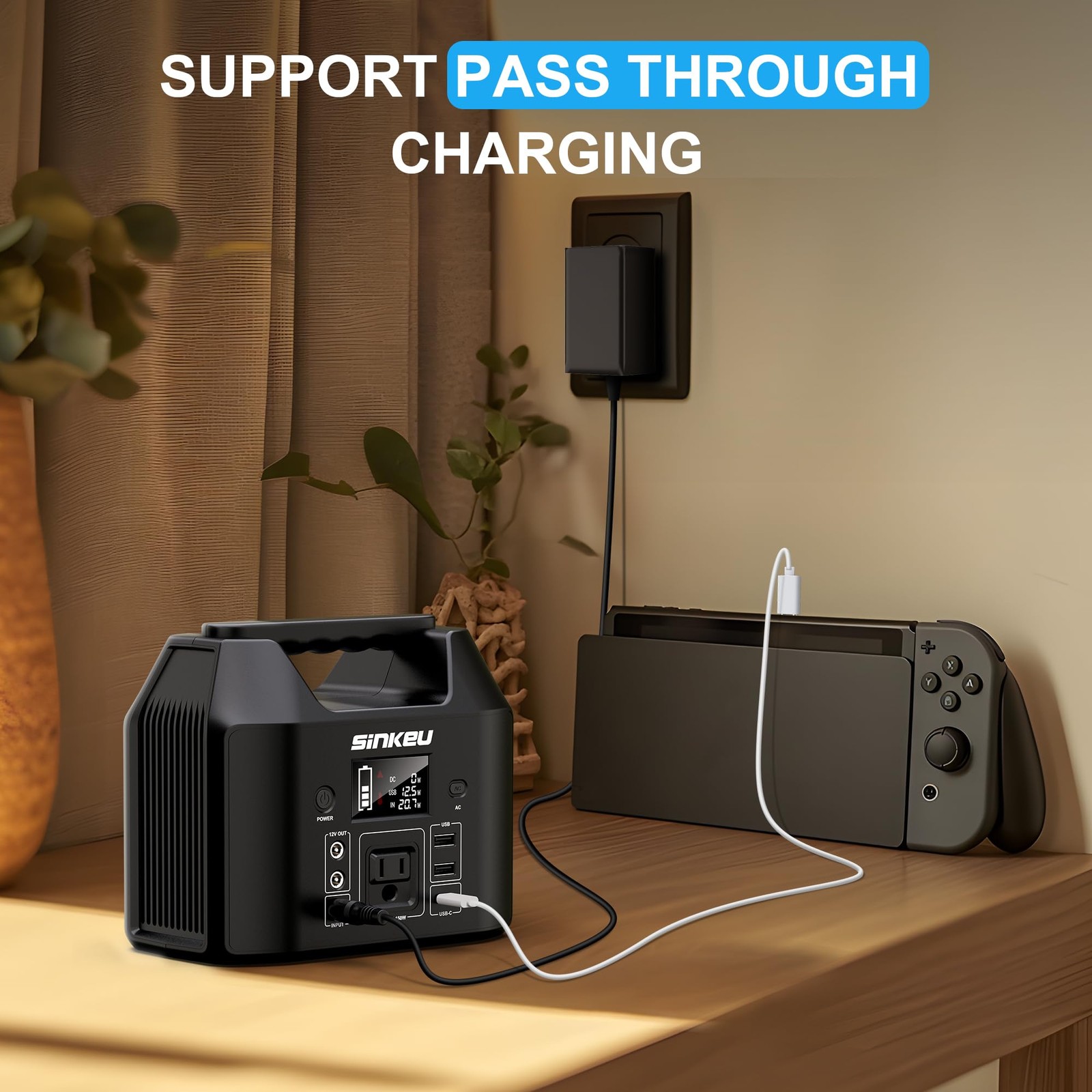 SinKeu Portable Power Station 122.8Wh, LiFePO4 Battery Solar 150W, Black