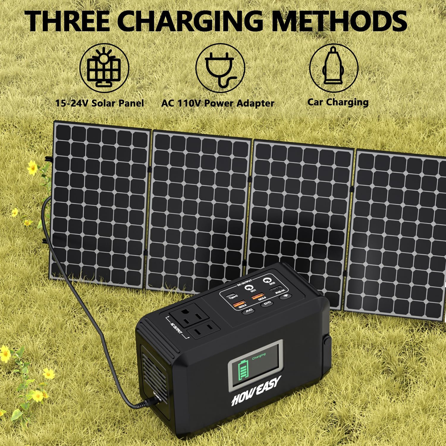 HOWEASY Portable Power Station 120W, 24000mAh Camping Solar Generator Black