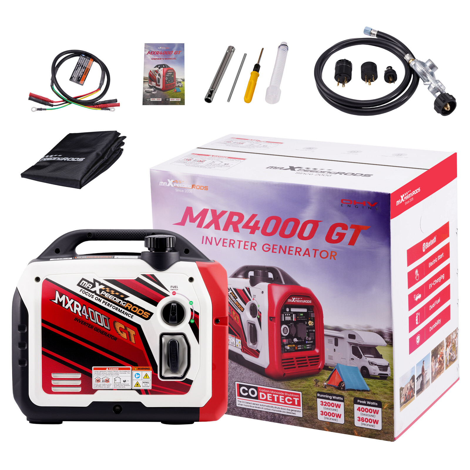 4KW Gas/LPG Dual Fuel Portable Generator Inverter Bluetooth E-start Super Quiet