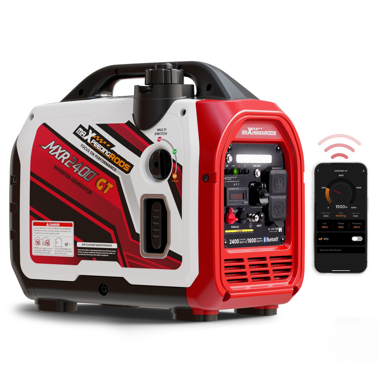 2400W Lightweight Gasoline Inverter Generator Quiet 58dB with ECO Mode