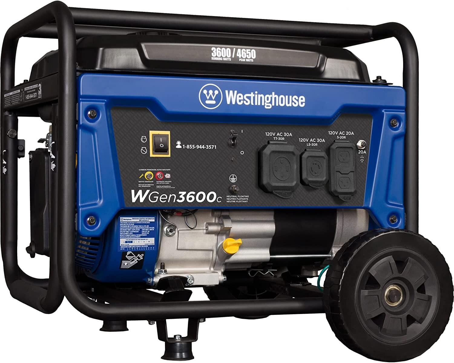 Westinghouse WGen3600c 4,650W Portable RV Ready Gas Powered Generator, CO Sensor