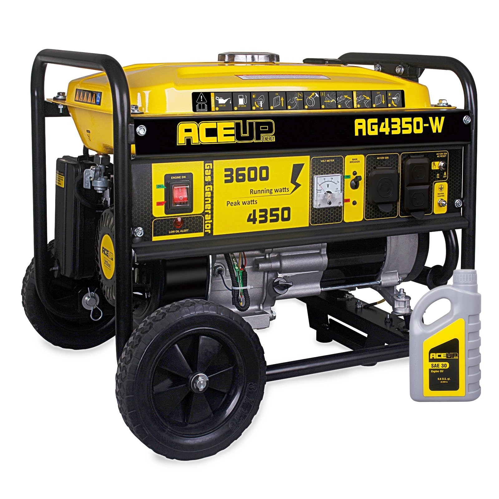 4350W Gas Generator Portable with Wheel Kit & Oil, EPA CARB For Emergency 4000W