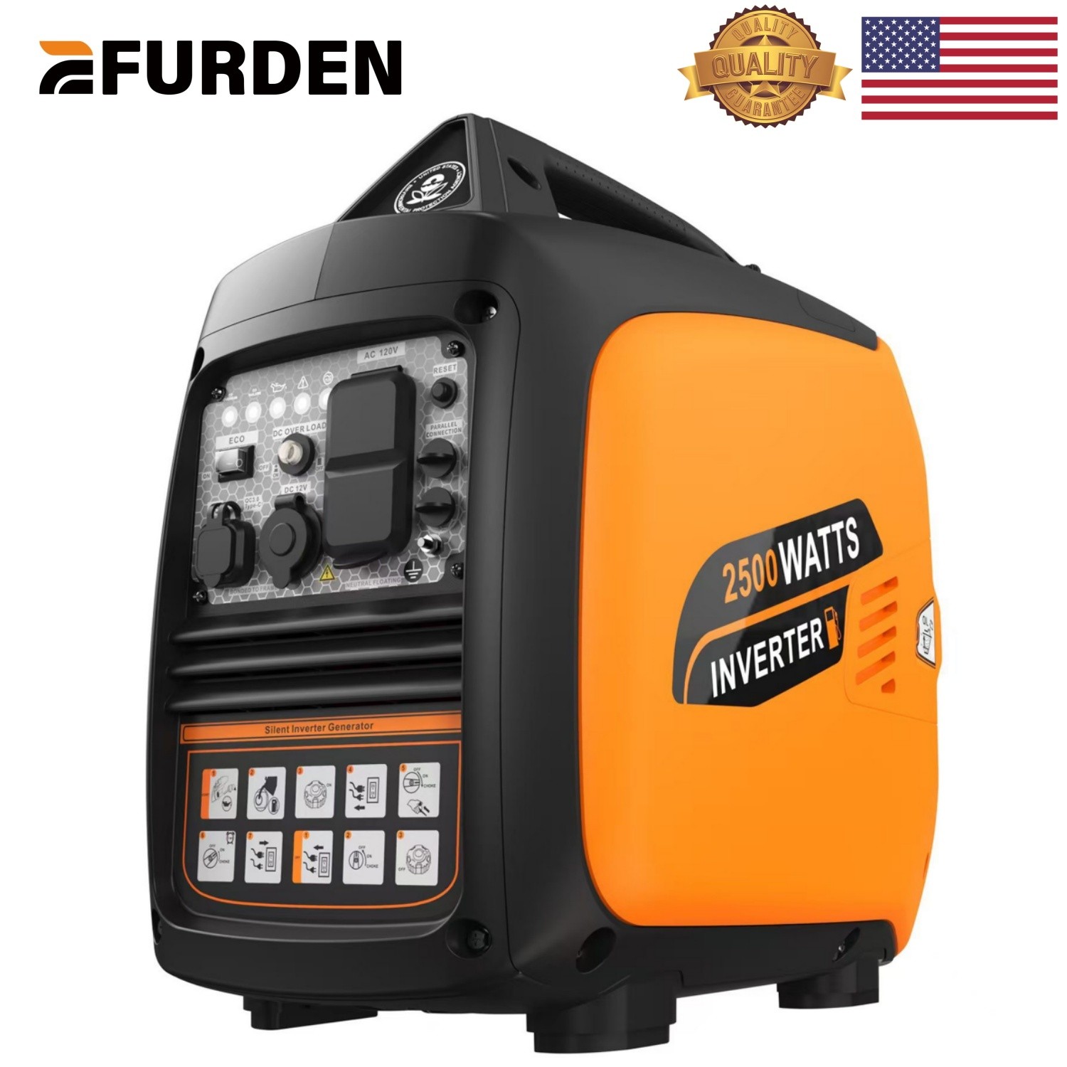 Gas Powered Generator 2.5KW Portable Inverter Generator Quiet 55 dB Outdoor Home