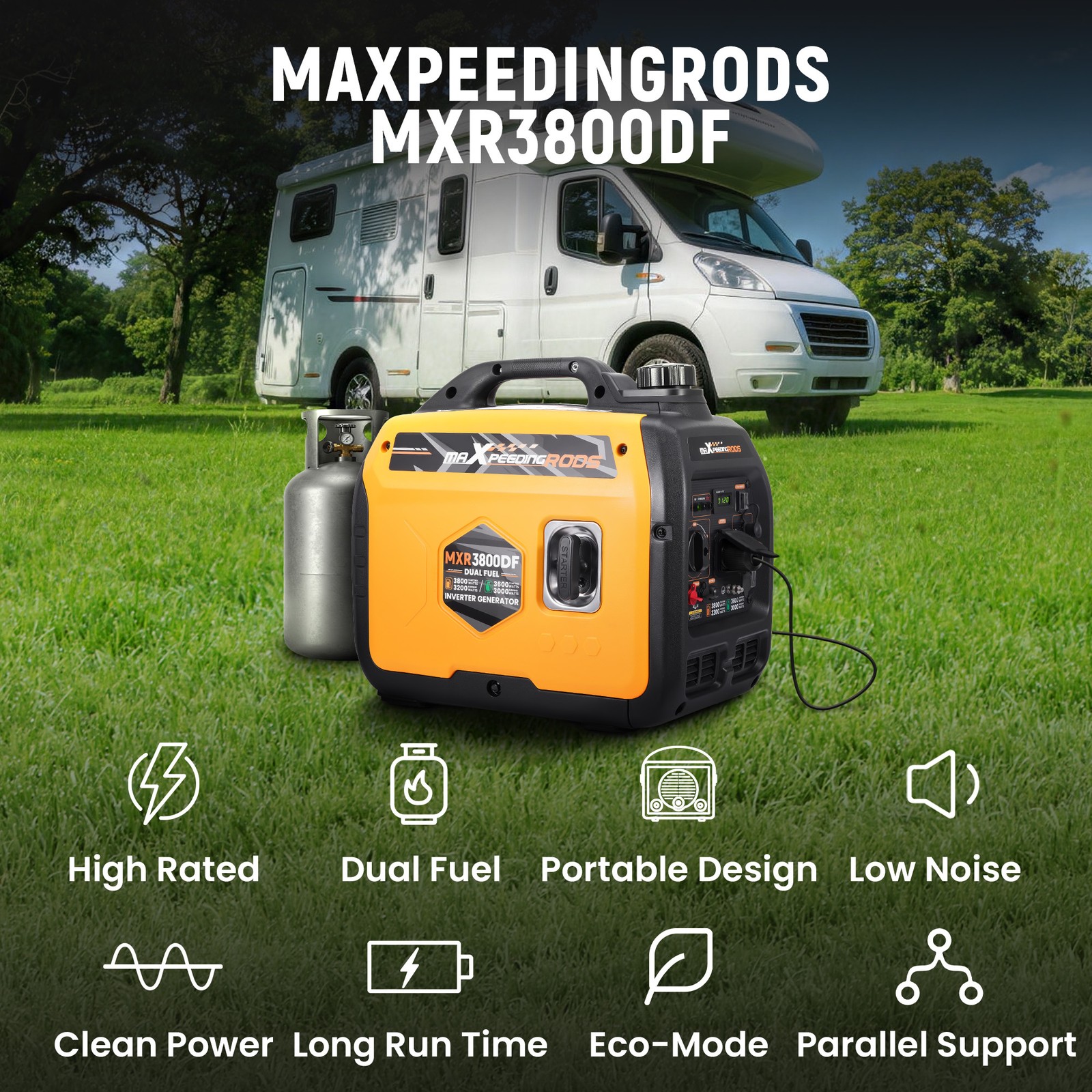 3800W Dual Fuel Inverter Generator Pure Sine Wave Safe for Laptops and Phones