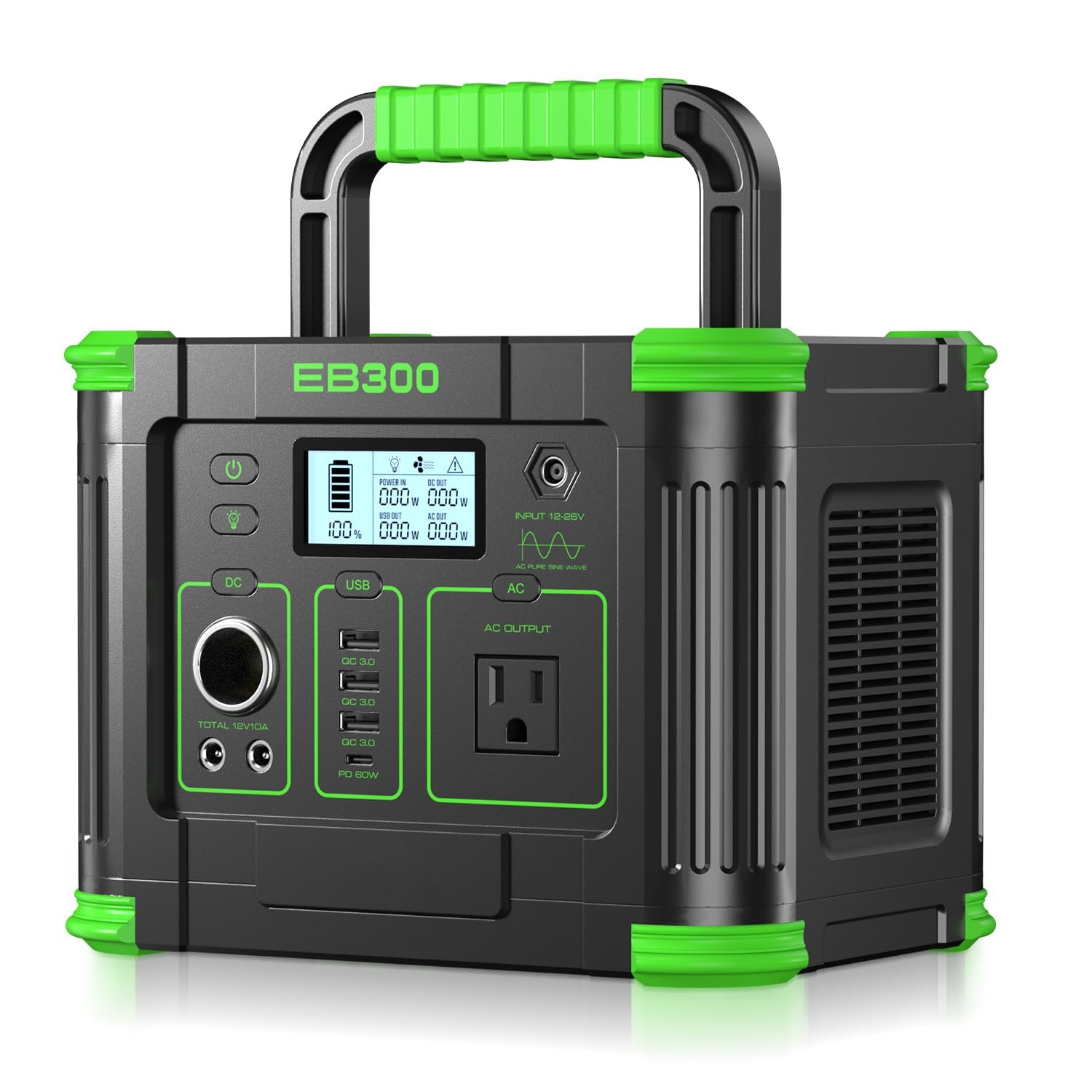 Portable Power Station 300W, GRECELL 288Wh Solar Generator with 330W, Green