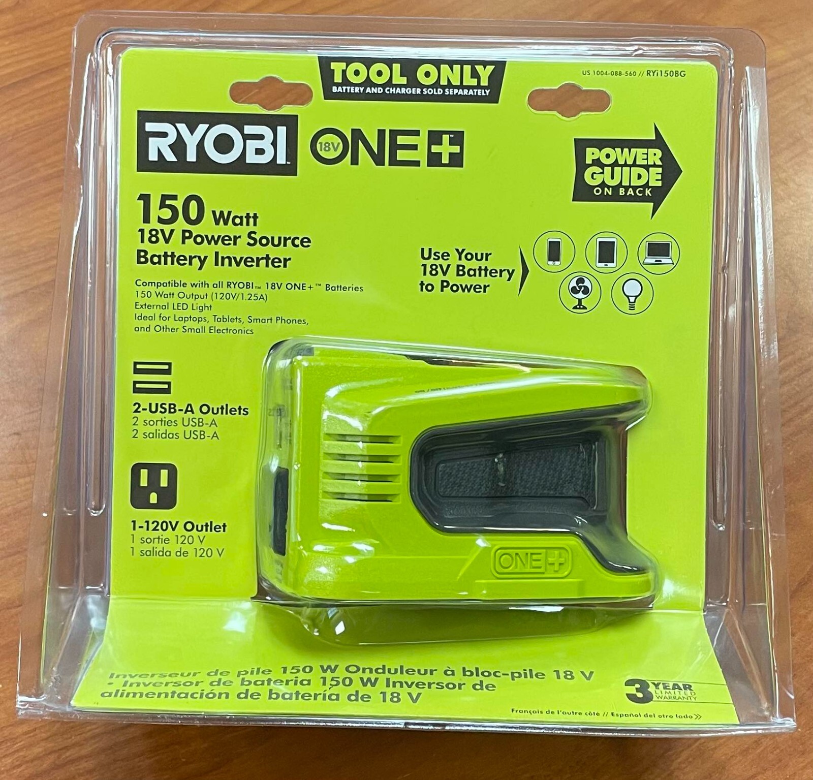 NEW!! Ryobi RYI150BG ONE+ 18V 150 Watt Battery Inverter Tool Only