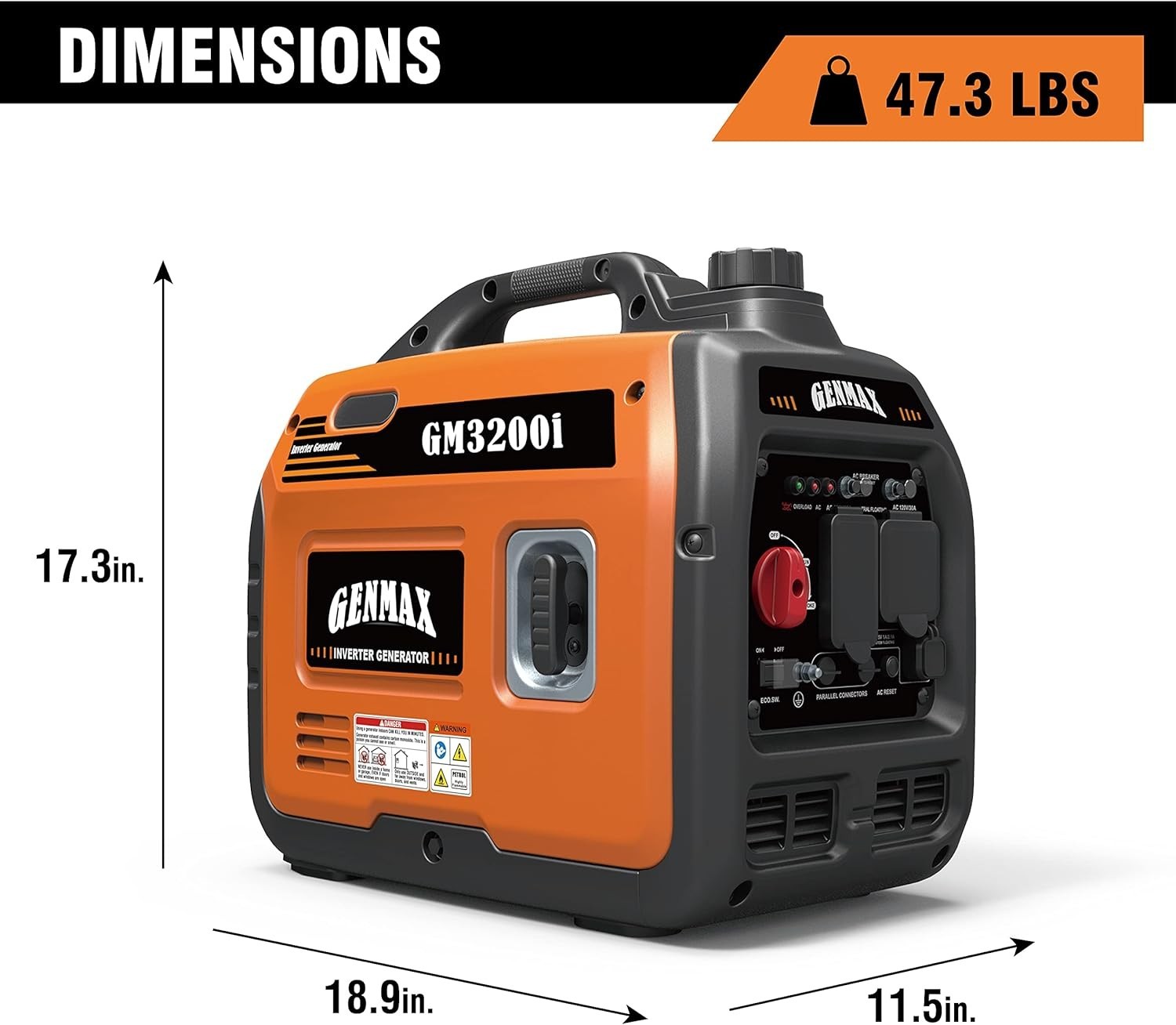 GENMAX 3,200-W Quiet Portable RV Ready Gas Powered Inverter Generator, CO Sensor