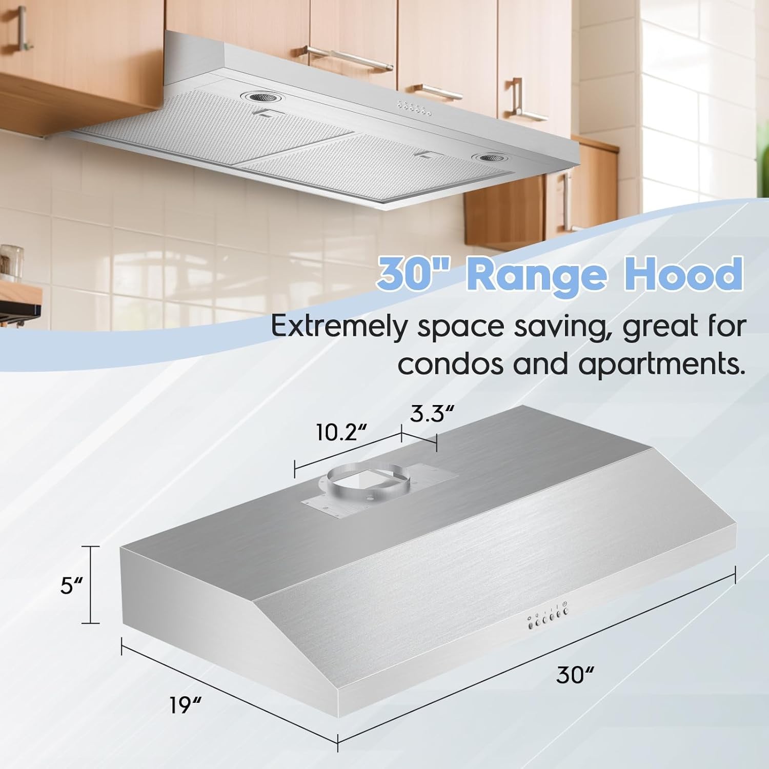 30″ Campanas De Cocina Extractor Grasa Acero Inoxidable Kitchen Range Hood Fan