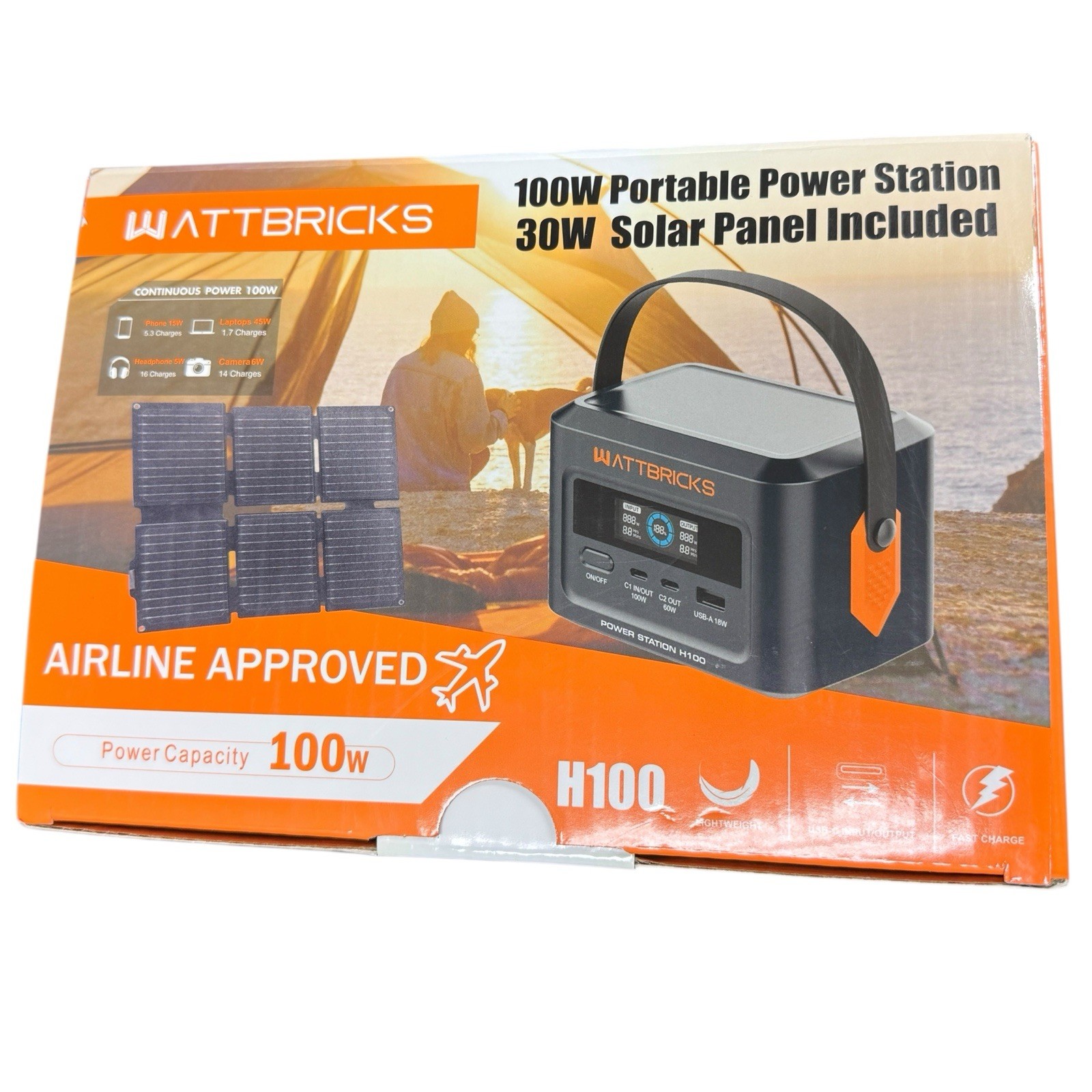 Wattbricks Energy 120W Peak Portable Power & 30-Watt Portable Solar Panel Bundle