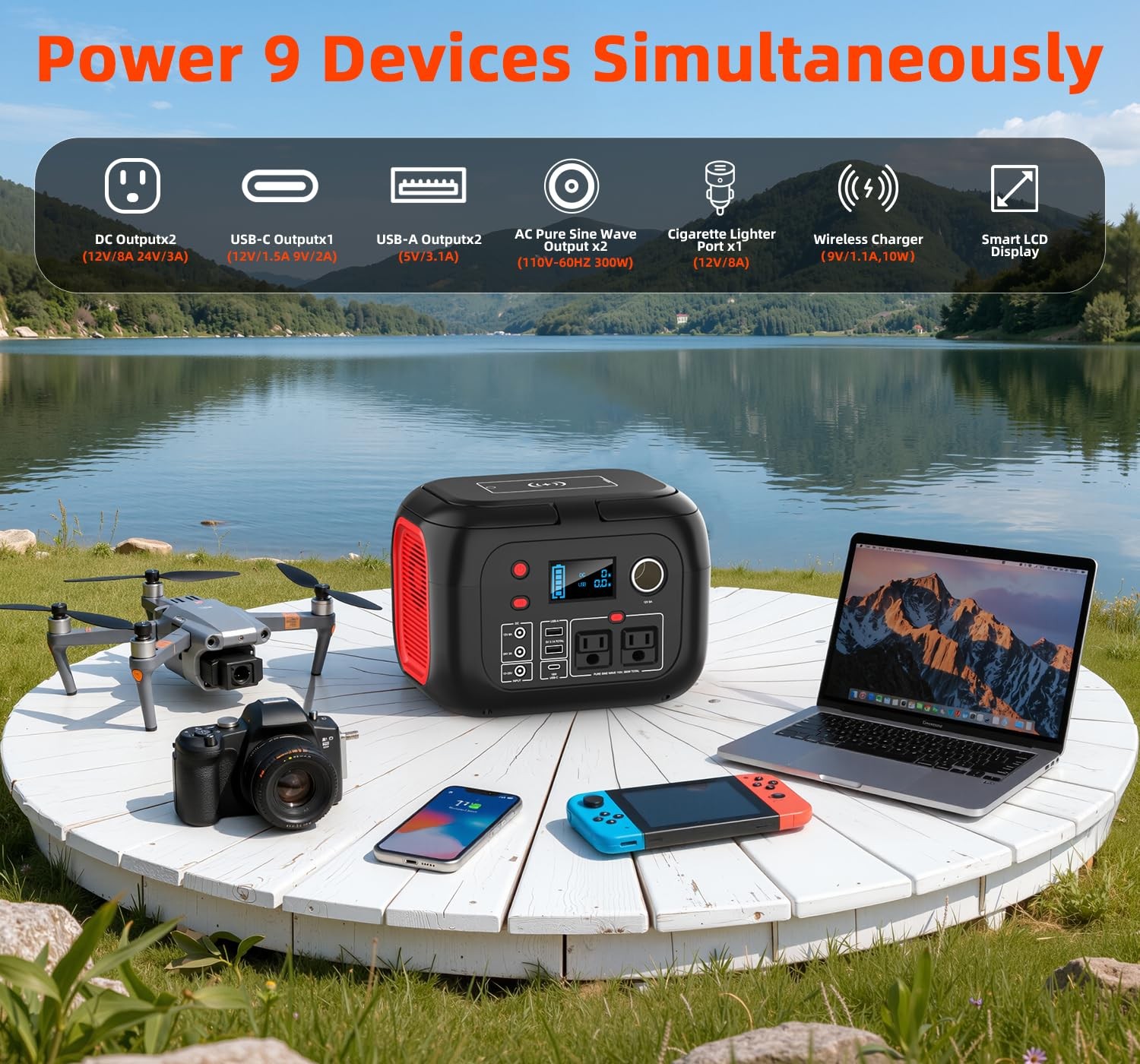 ENOFLO 300W Portable Power Station, 228Wh Solar Generator Red-Black1