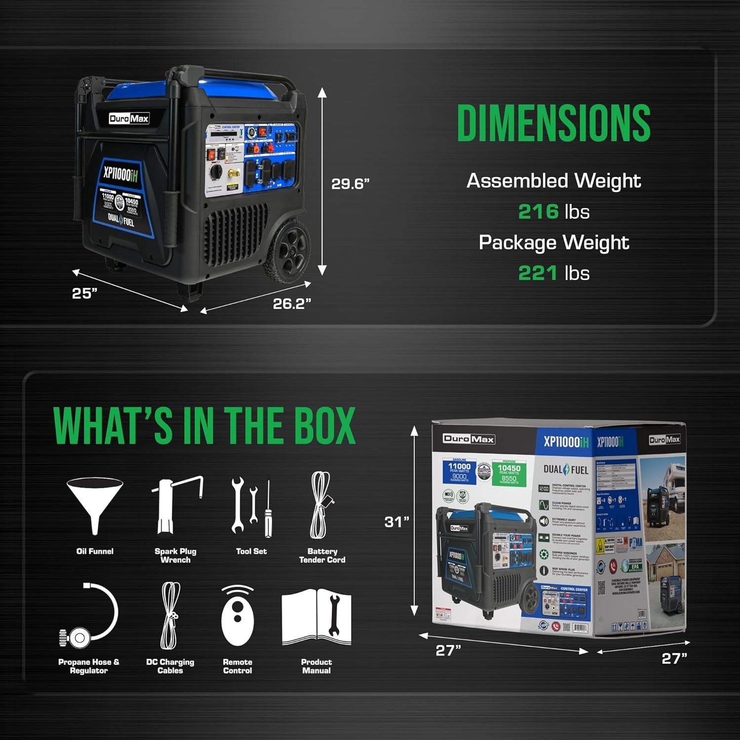 XP11000iH 11,000-Watt Dual Fuel Portable Digital Inverter Generator – Gas & Prop