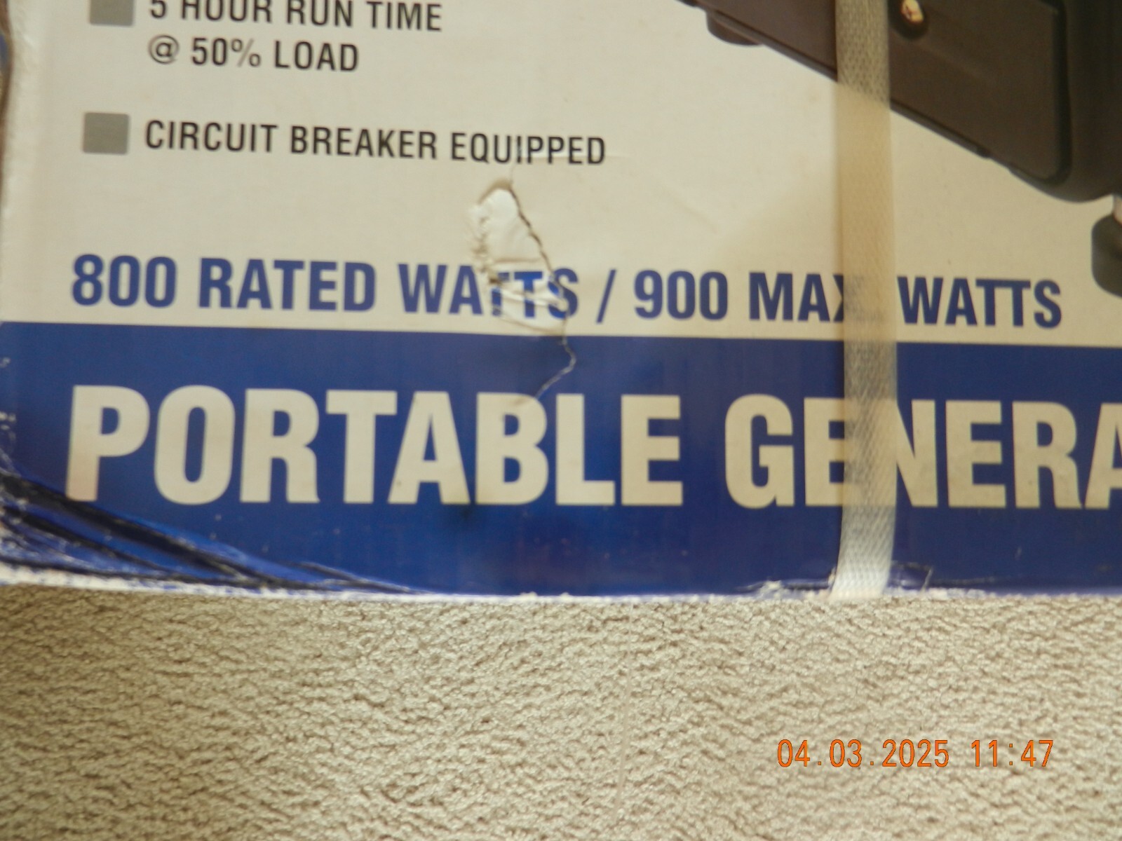 GENERATOR-CHICAGO ELECTRIC Portable Generator 2HP 800/900W 5 Hour Run Time- NEW