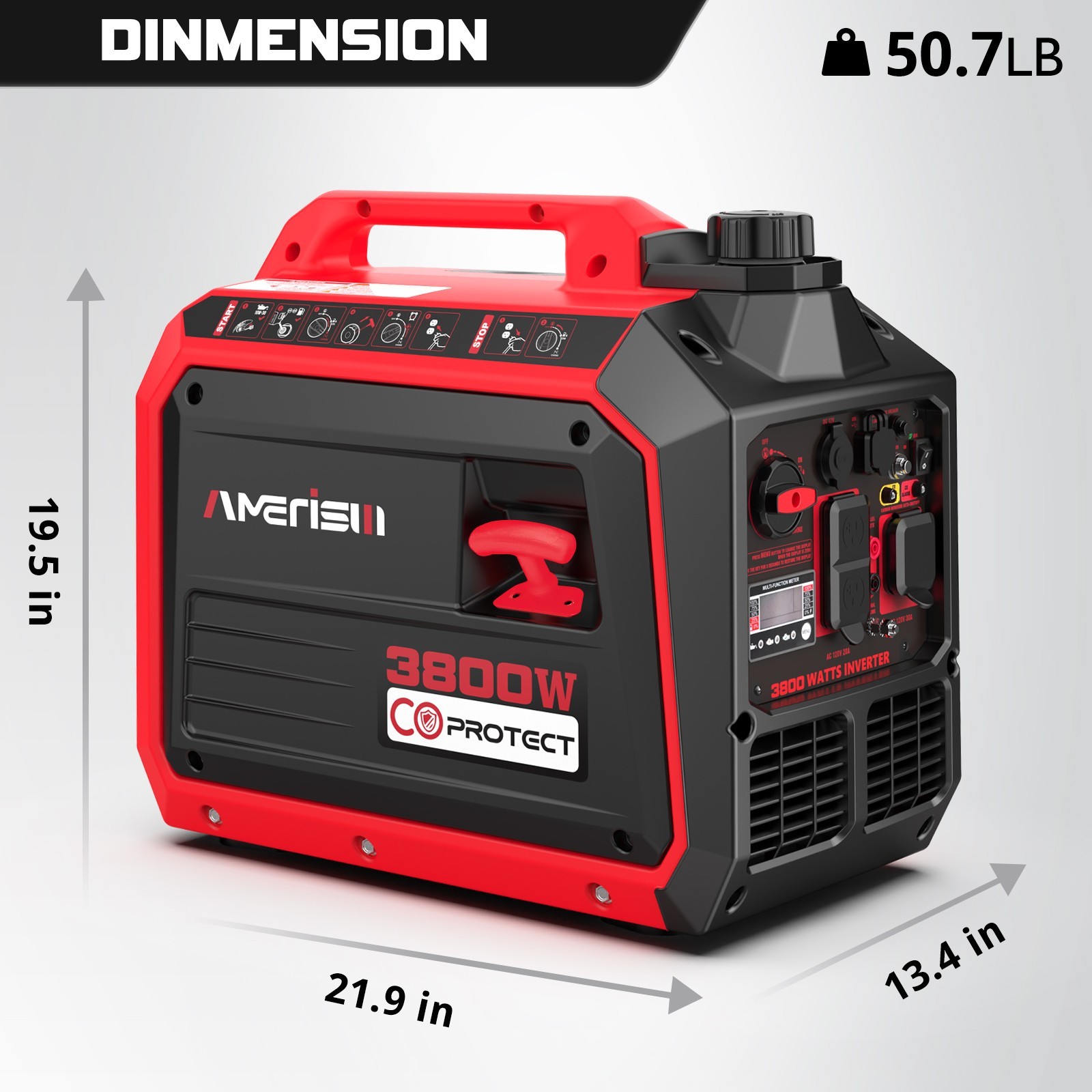 Amerisun 3800W Gas Inverter Generator, 149cc, USB Charging, 120V AC Output, RVs