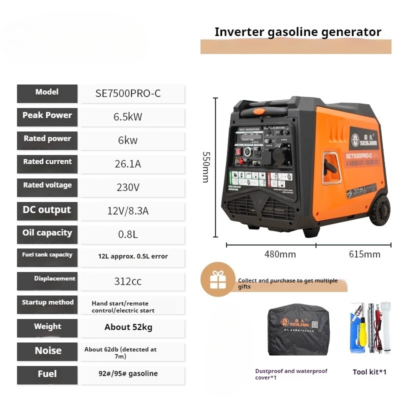Silent Inverter Generator Set 220V Gasoline Home Outdoor Stall Camping Portable