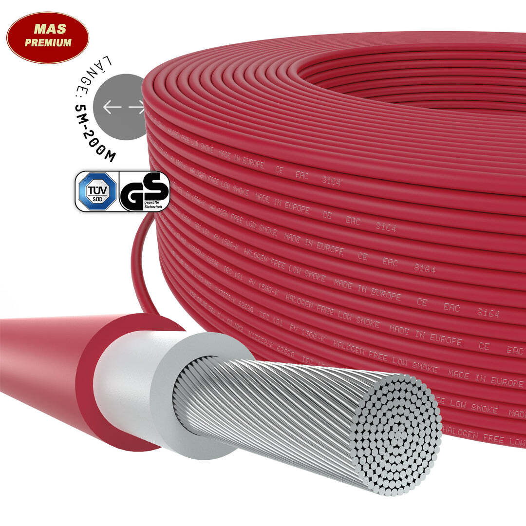 5-200 m solar cable solar cable H1Z2Z2-K 6 mm² red photovoltaic halogen-free