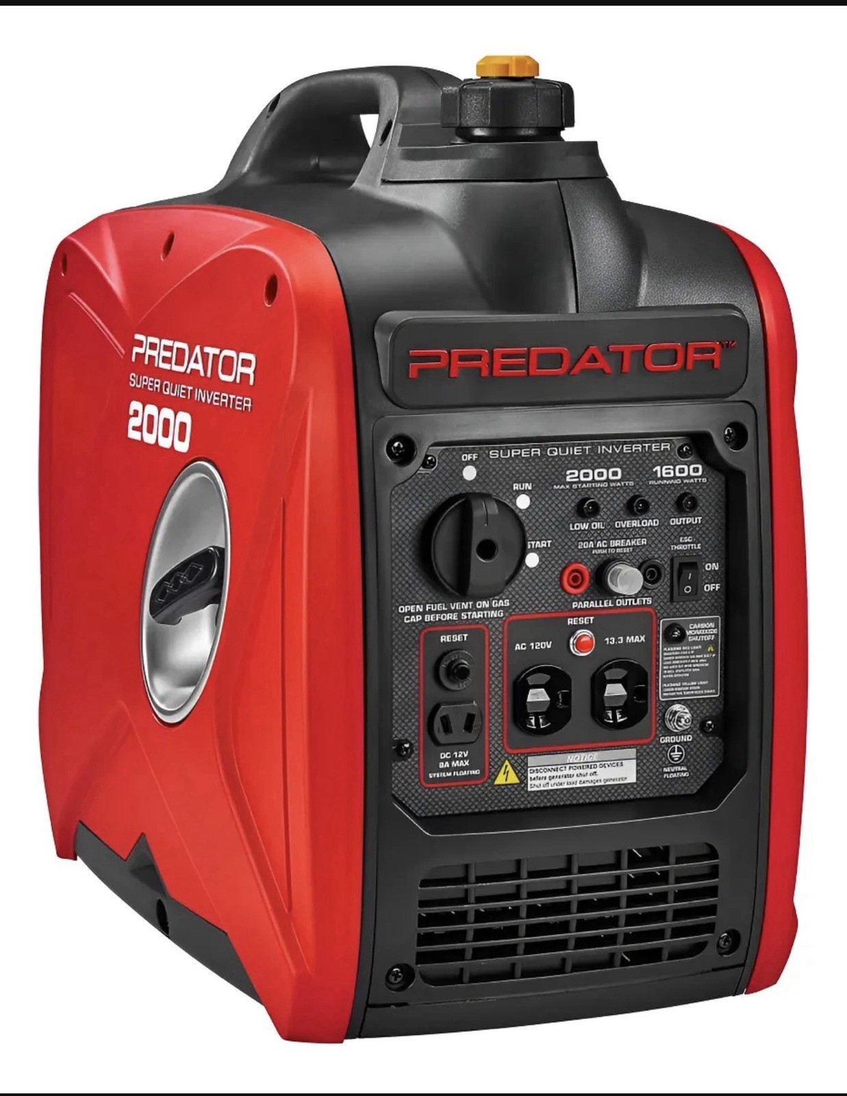 Predator Super Quiet Inverter 2000 Portable Gas Generator 1600W/2000W 120V Red