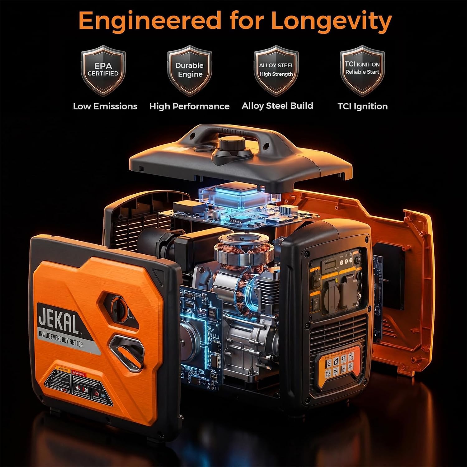Portable Generator 2800W Peak Gasoline Inverter Compact Quiet RV Camping Power