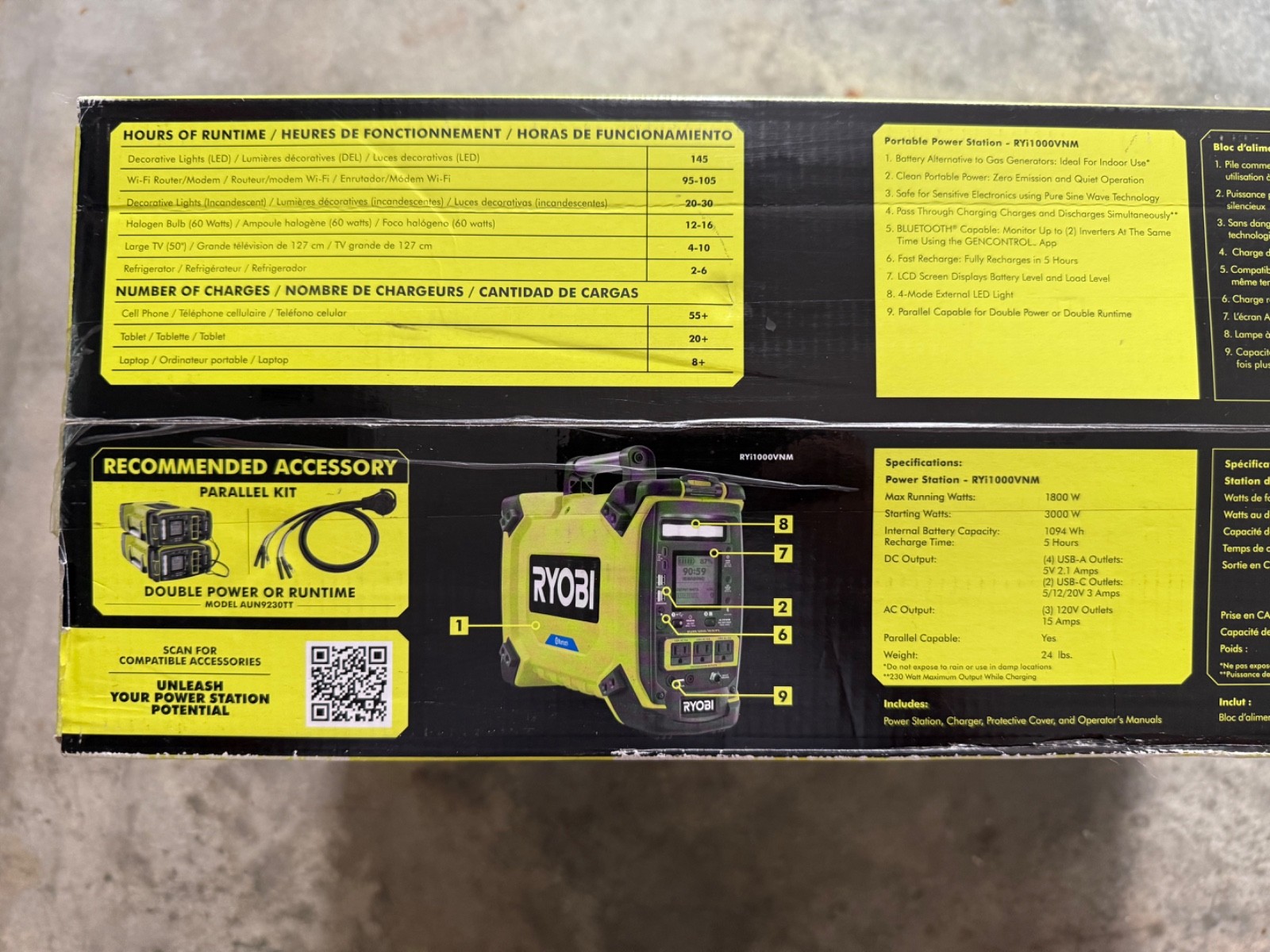 Ryobi 1800W/3000W Peak Output Portable Battery Inverter Power Station RYi1000VNM