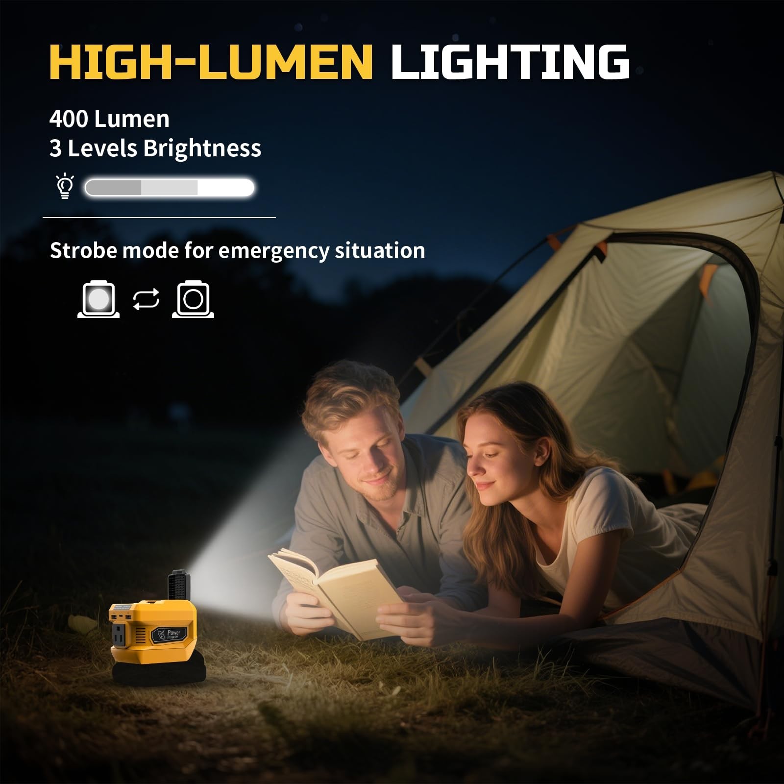 220W Portable Power Inverter for 20V Battery, DC to AC 110V-120V, 2 USB Ports, T
