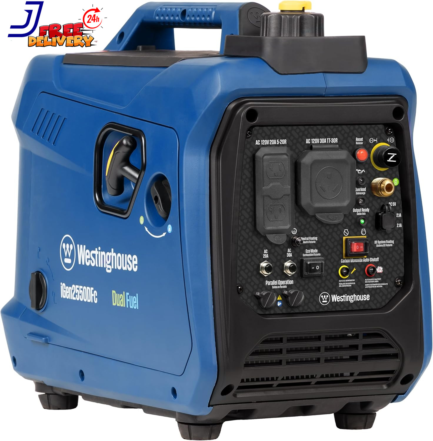 2550 Peak Watt Super Quiet & Lightweight Portable Inverter Generator CO Sensor