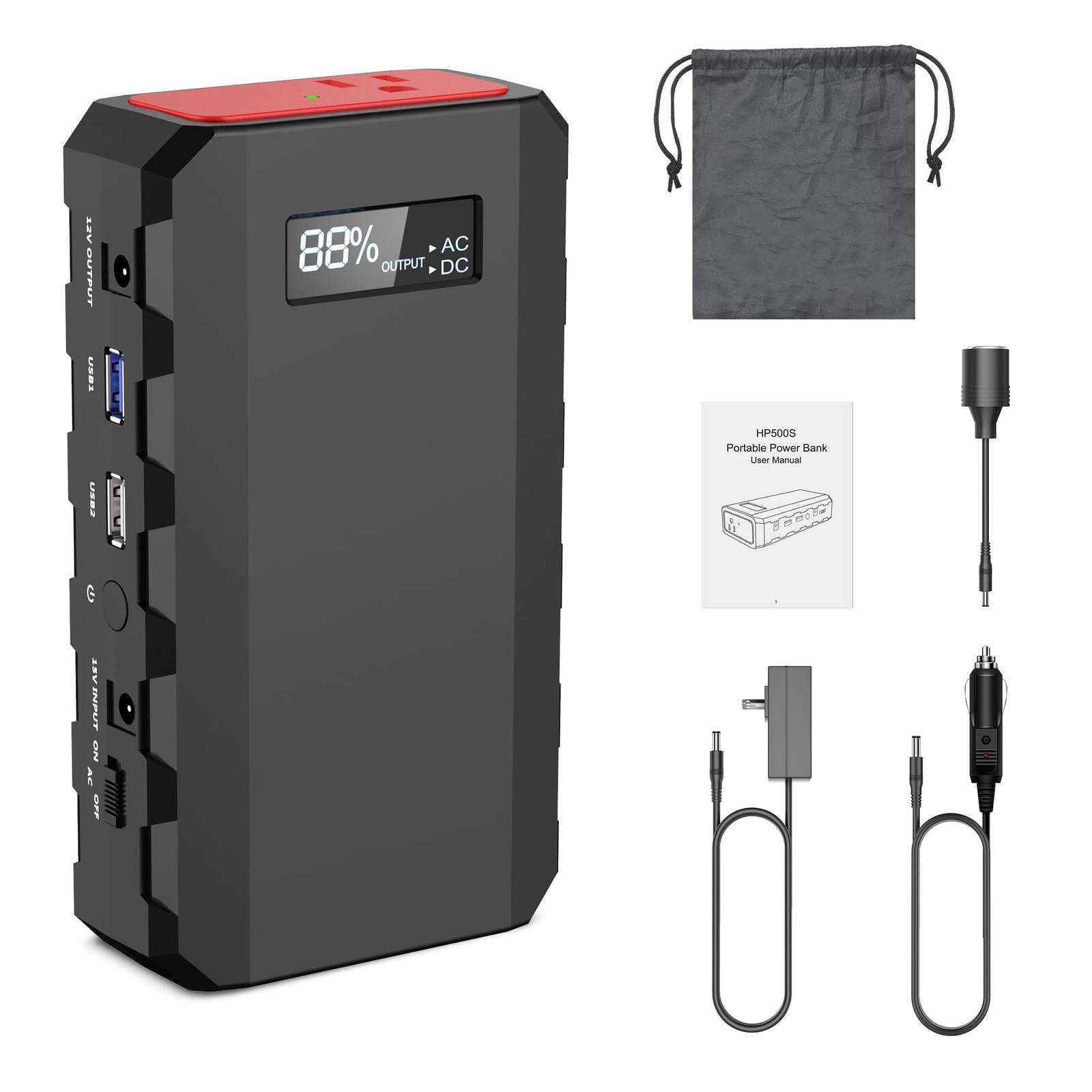 powkey 88Wh Portable Power Station 24000mAh Camping Solar Black, Black