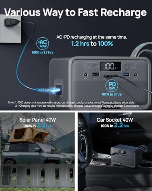 R100(2025 New) Portable Power Station 89.6Wh 100W(200W Peak) Power Bank with