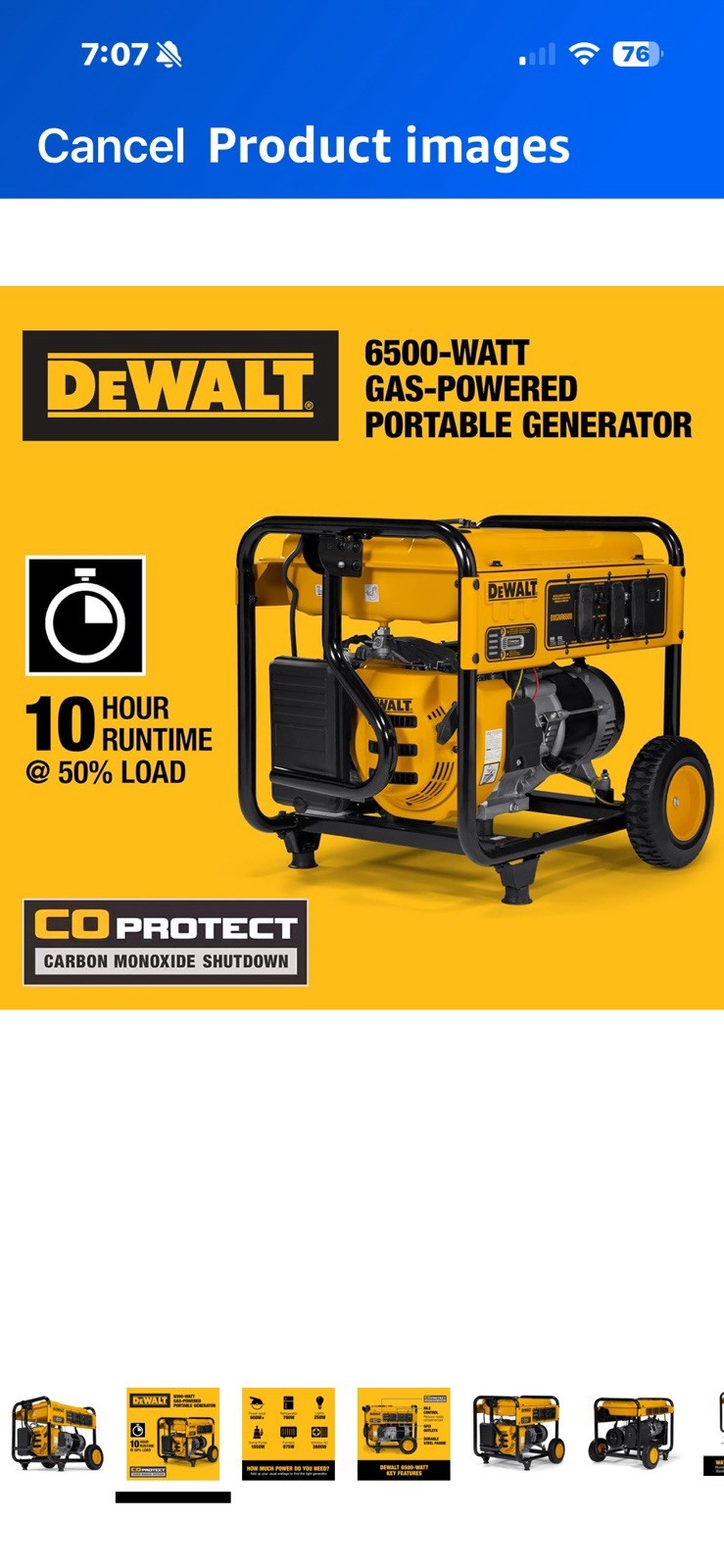 electric power generator Dewalt 6500 watt