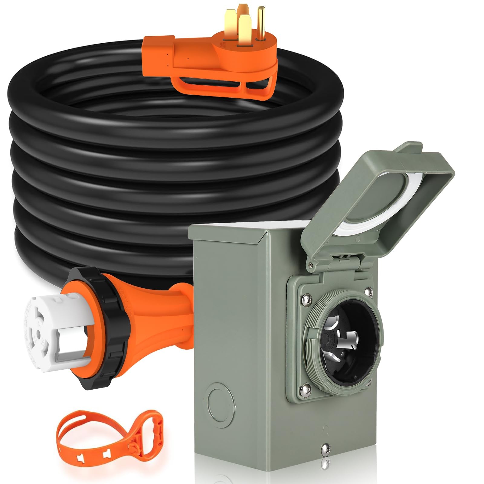 Welluck 25Ft Power Cord Inlet Kit Temporary Connector Cable 50Amp Generator
